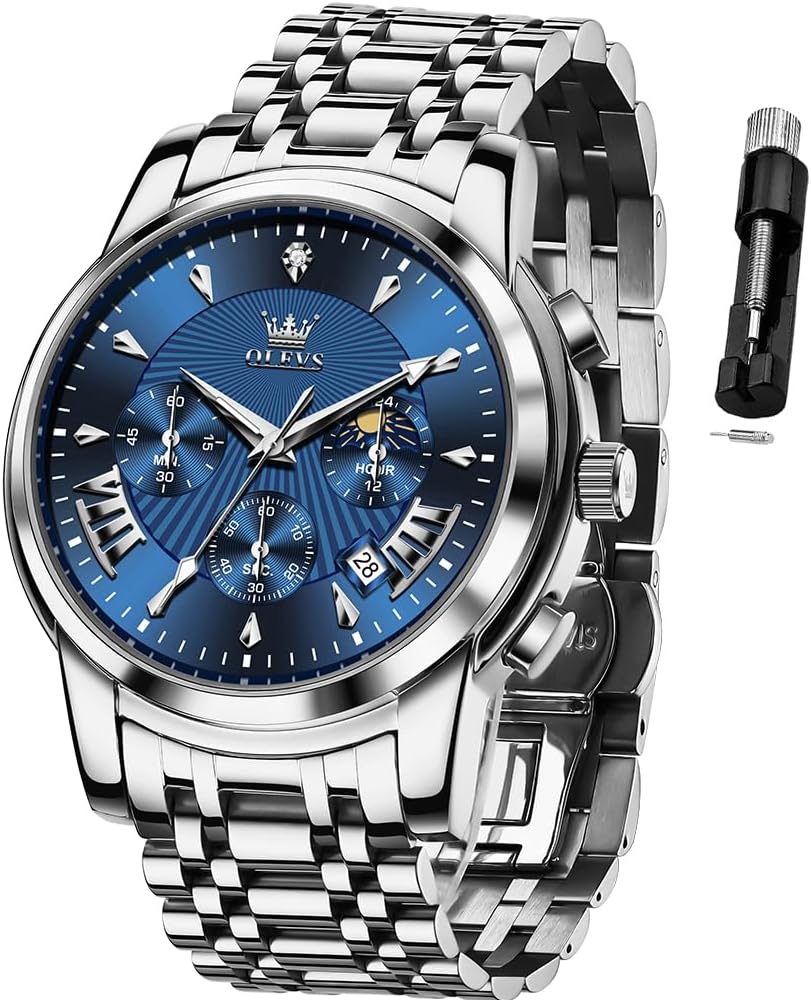 OLEVS Relojes para Hombres de Negocios de Acero Inoxidable, a Prueba de Agua, Estilo Casual Formal