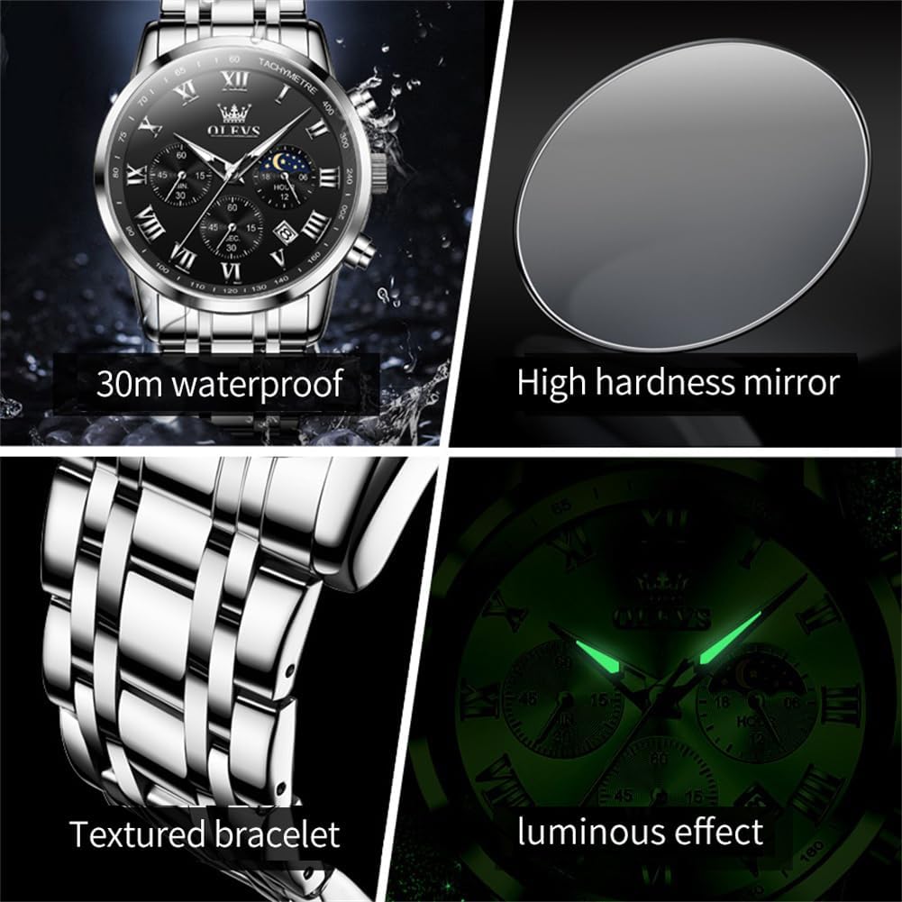OLEVS Reloj multifunción para hombre, cronógrafo luminoso impermeable con