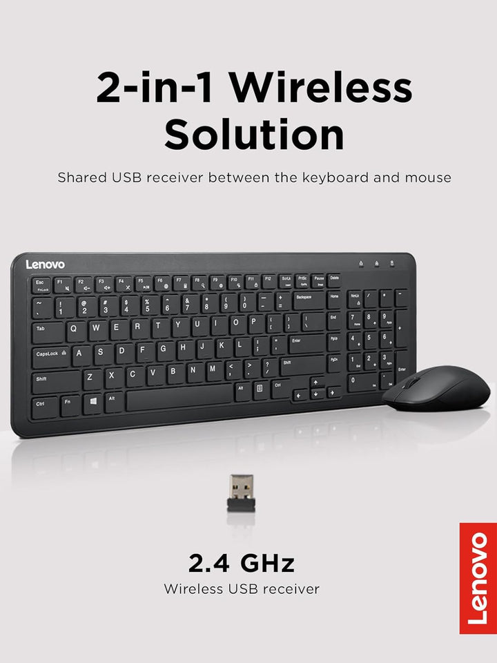 Lenovo 300 Combo de Teclado y Ratón Inalámbricos, Receptor Nano USB...