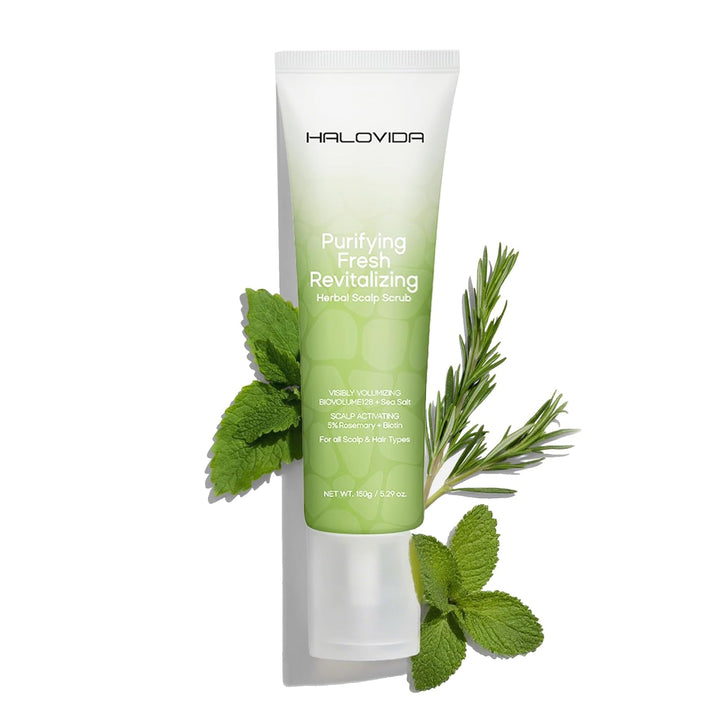 HALOVIDA Exfoliante para cuero cabelludo con sal marina, romero y m...