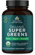 Ancient Nutrition Cápsulas orgánicas Super Greens, probióticos, espirulina, Marrón Genjibre