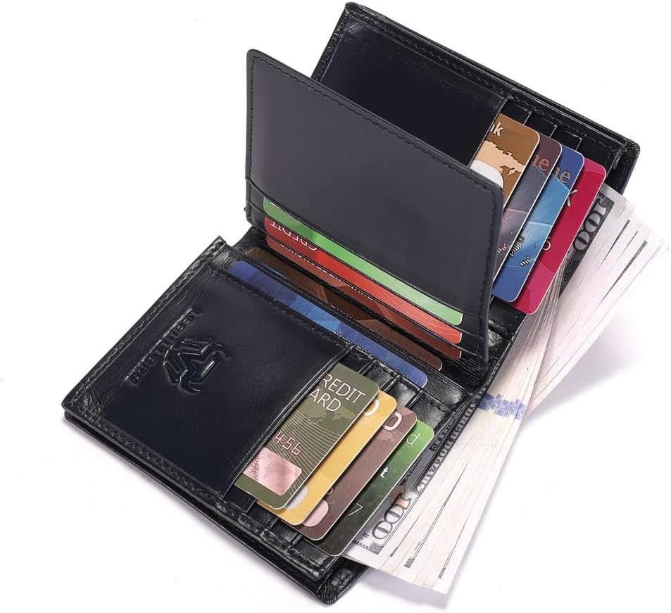 LEBULLBRO Cartera Bifold de Cuero Genuino con Bloqueo RFID Cartera...