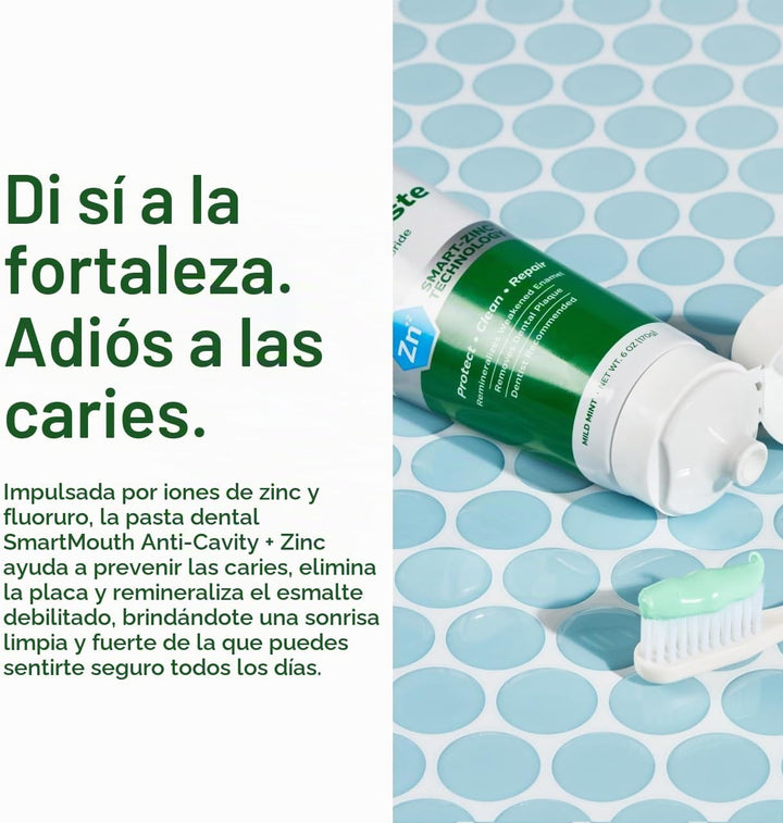 SmartMouth Pasta de dientes anticaries + zinc, flúor para la preven...