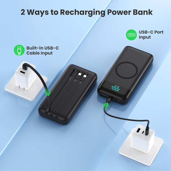 Cargador portátil inalámbrico de 40800 mAh con 3 cables integrados,...