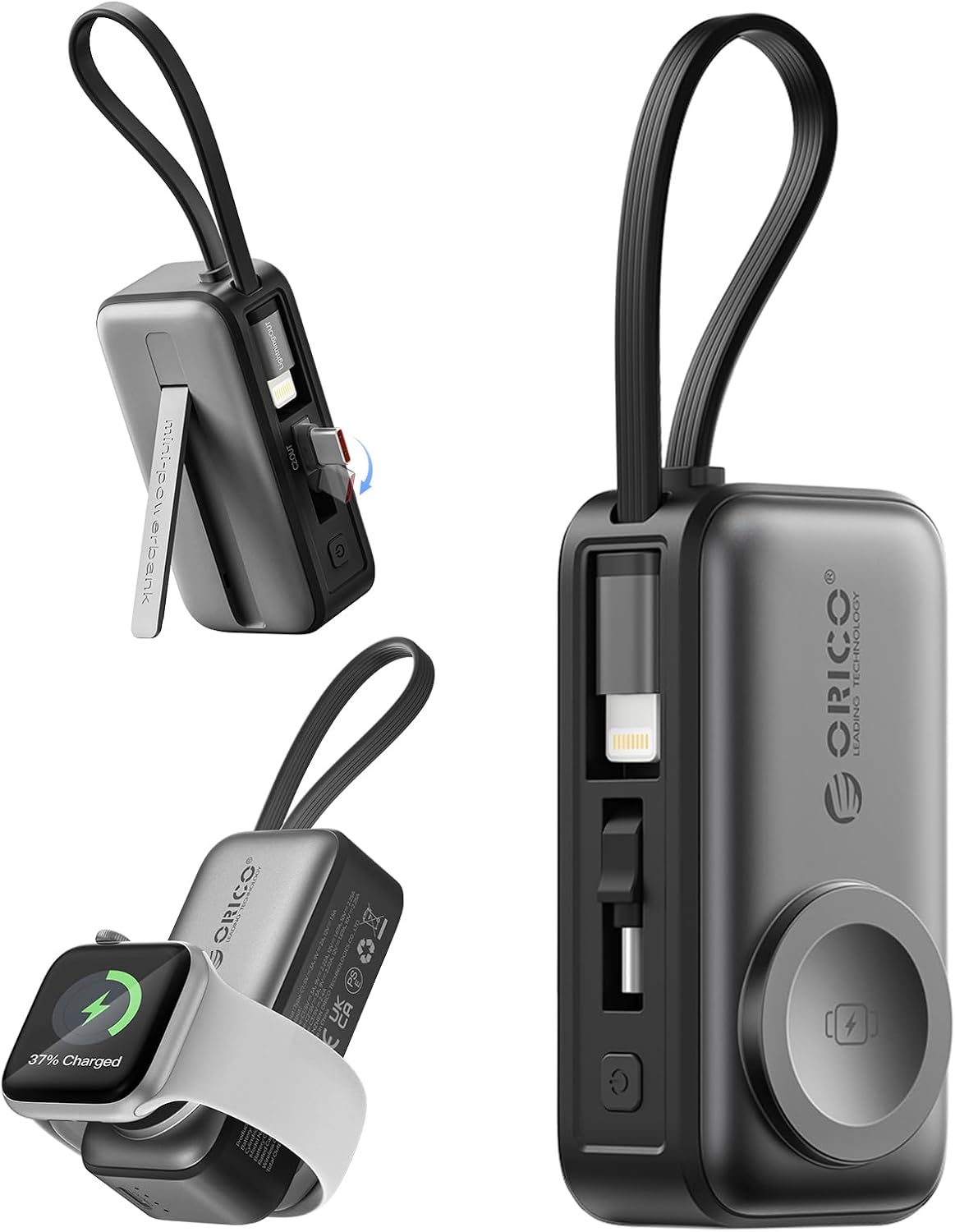 ORICO Cargador portátil con cable Lightning integrado, cargador de...