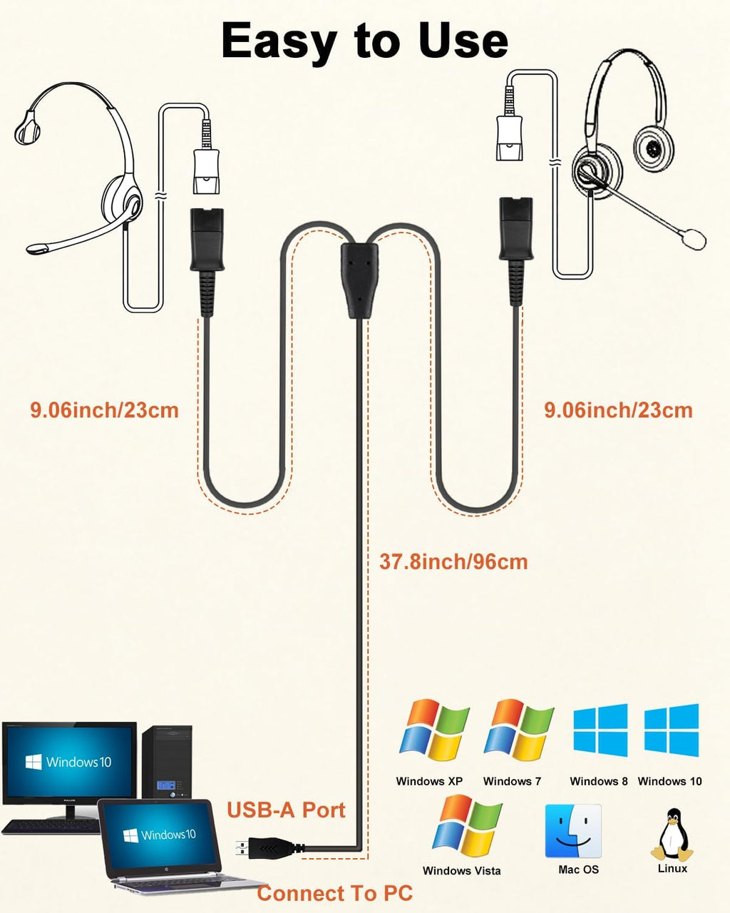 Cable divisor en Y de entrenamiento USB compatible con auriculares QD de