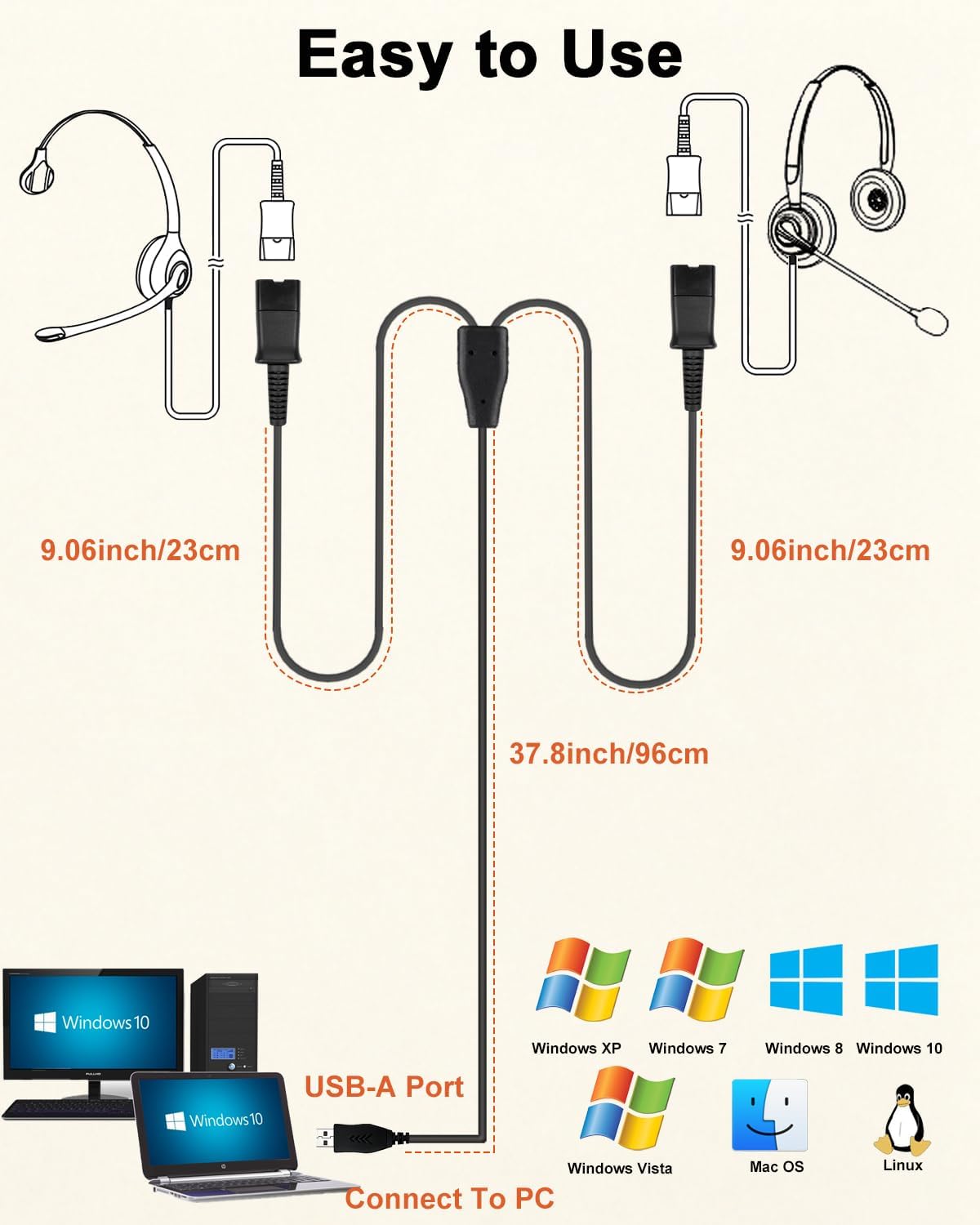 Cable divisor en Y de entrenamiento USB compatible con auriculares QD de