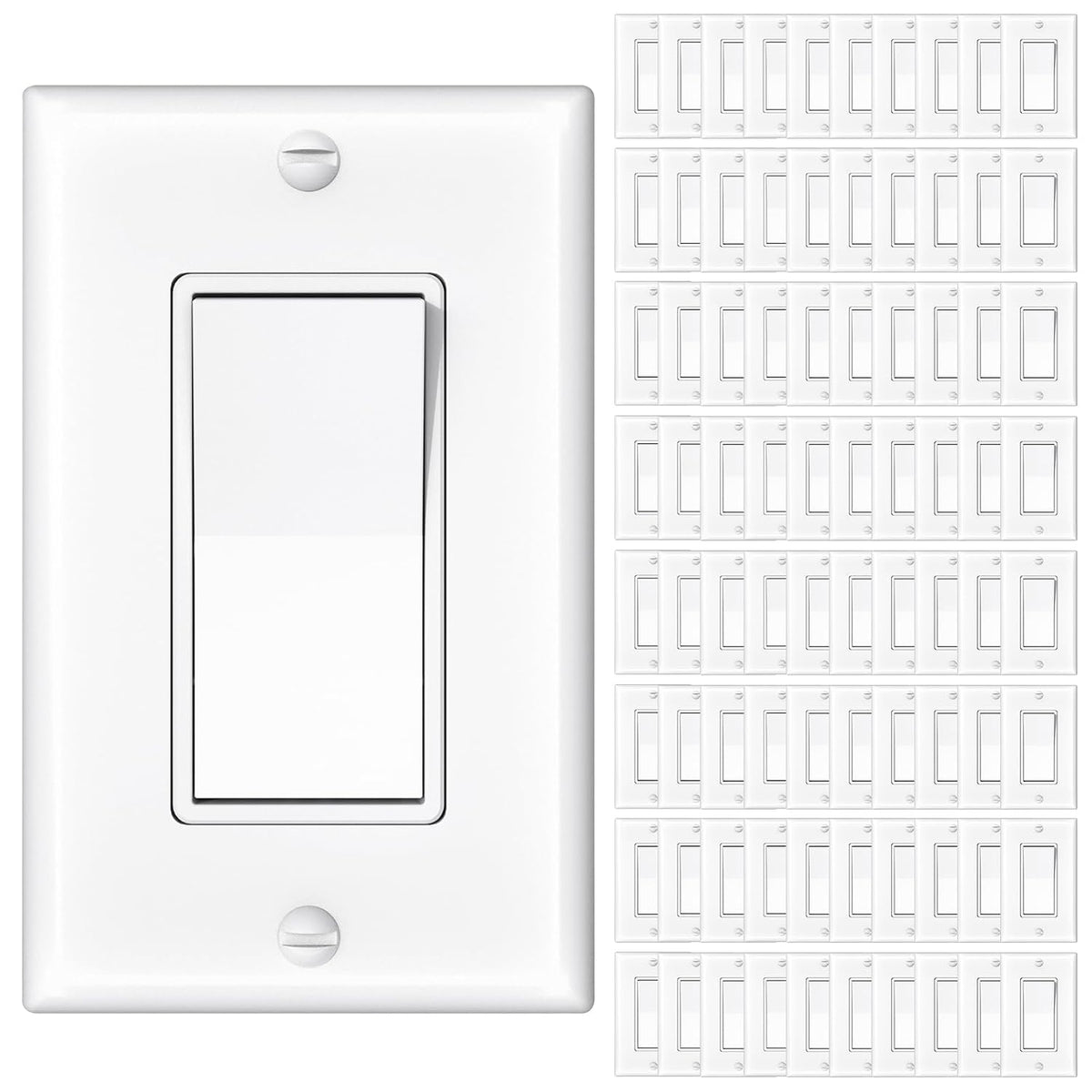 Amico Interruptor de luz de un solo polo con placa de pared, listado UL, 15 A 120/277 V, interruptor de pared de paleta basculante de encendido/apagado, tornillo de tierra, grado residencial, adecuado