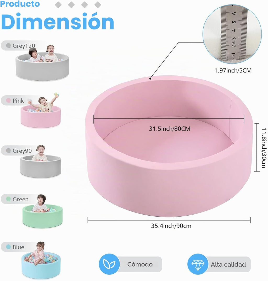 Piscina de Bolas de Espuma, 35.4" x 11.8" Piscina de Bolas para Niños Pequeños - Rosa