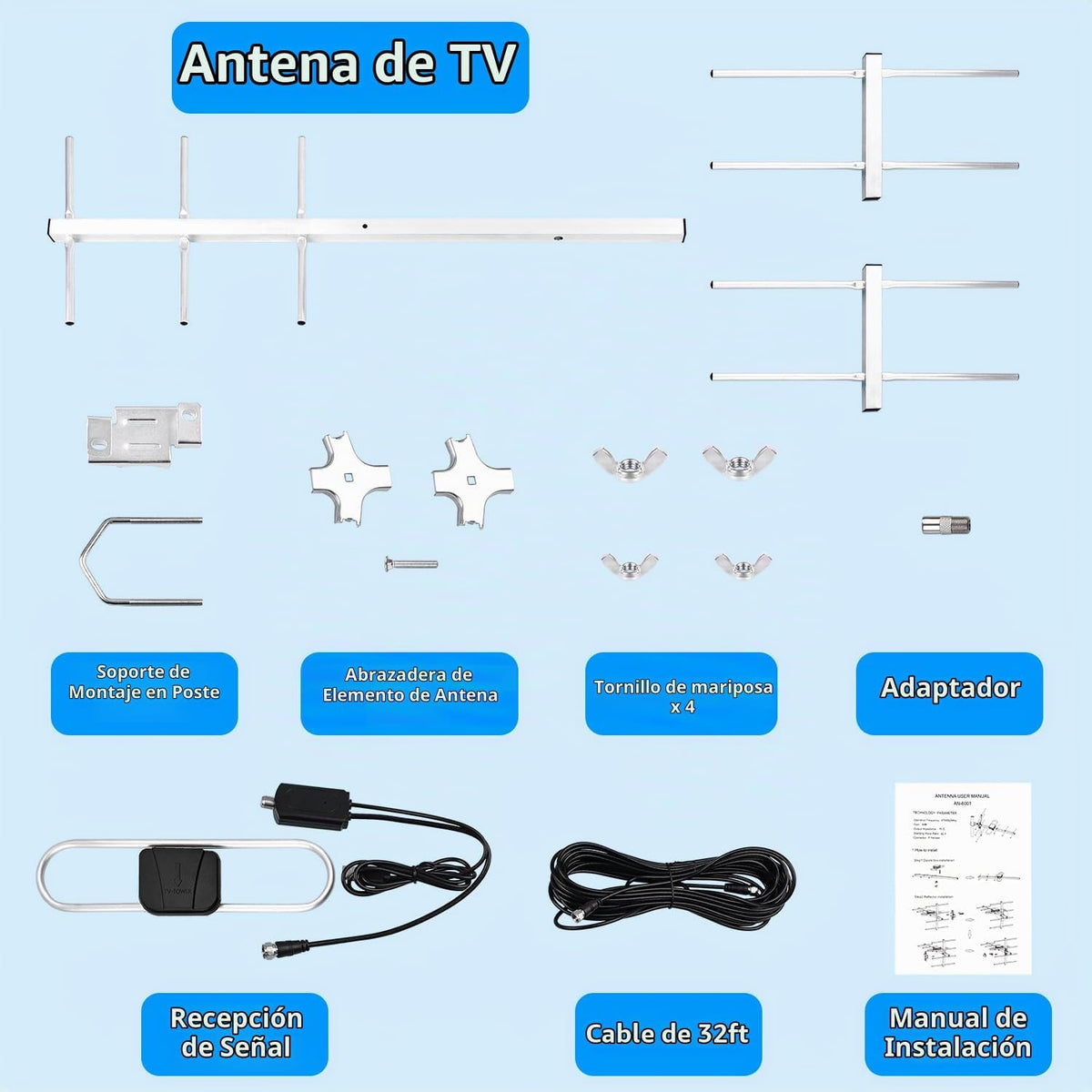 Antena de TV HD satelital Yagi, antena de TV digital al aire libre para