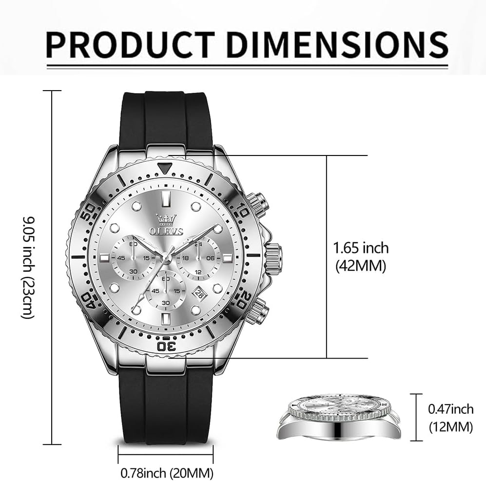 OLEVS Relojes para hombres con correa negra, Reloj cronógrafo profesional para hombres