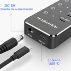 RSHTECH, RSH-ST07C, hub USB 3.2 de 7 puertos, alimentado, adaptador 5V/3A