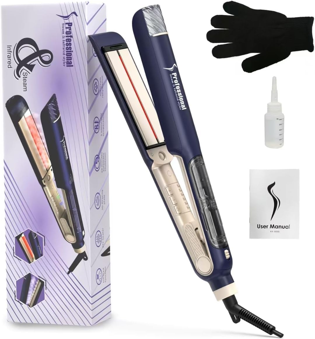 Plancha de pelo profesional a vapor, placa flotante de 1.54 pulgada...