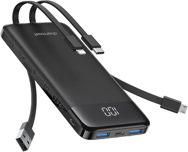 Charmast Cargador portátil con cables incorporados, batería externa...