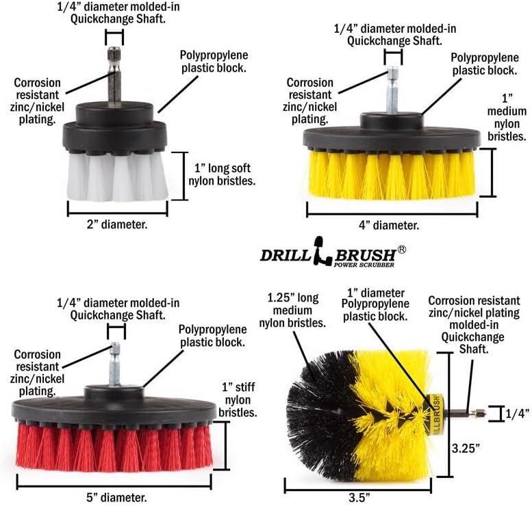 Drillbrush Juego de accesorios para cepillos de taladro, cepillo limpiador eléctrico para bañera, azulejos, ducha y lechada, cepillos de limpieza domésticos multiusos para taladro, cepillos de