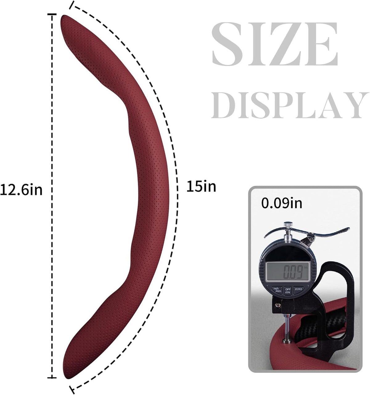 Funda de cuero para volante de automóvil con broche, juego de 3 piezas, protector antideslizante, envolvente, accesorios para volante de 14.5-15 pulgadas, universal, rojo vino