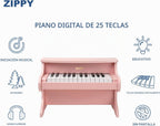 ZIPPY Teclado de piano para niños, piano digital de 25 teclas para niños, mini instrumento educativo musical, juguete de madera para niños y niñas (rosa)