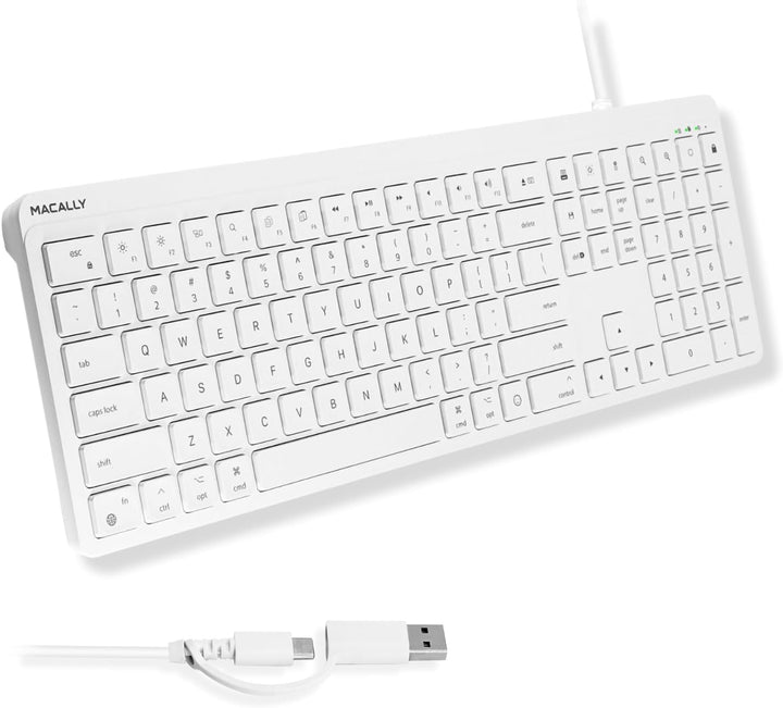 Macally Teclado USB C con cable para Mac (USB C + USB A) - Teclado...