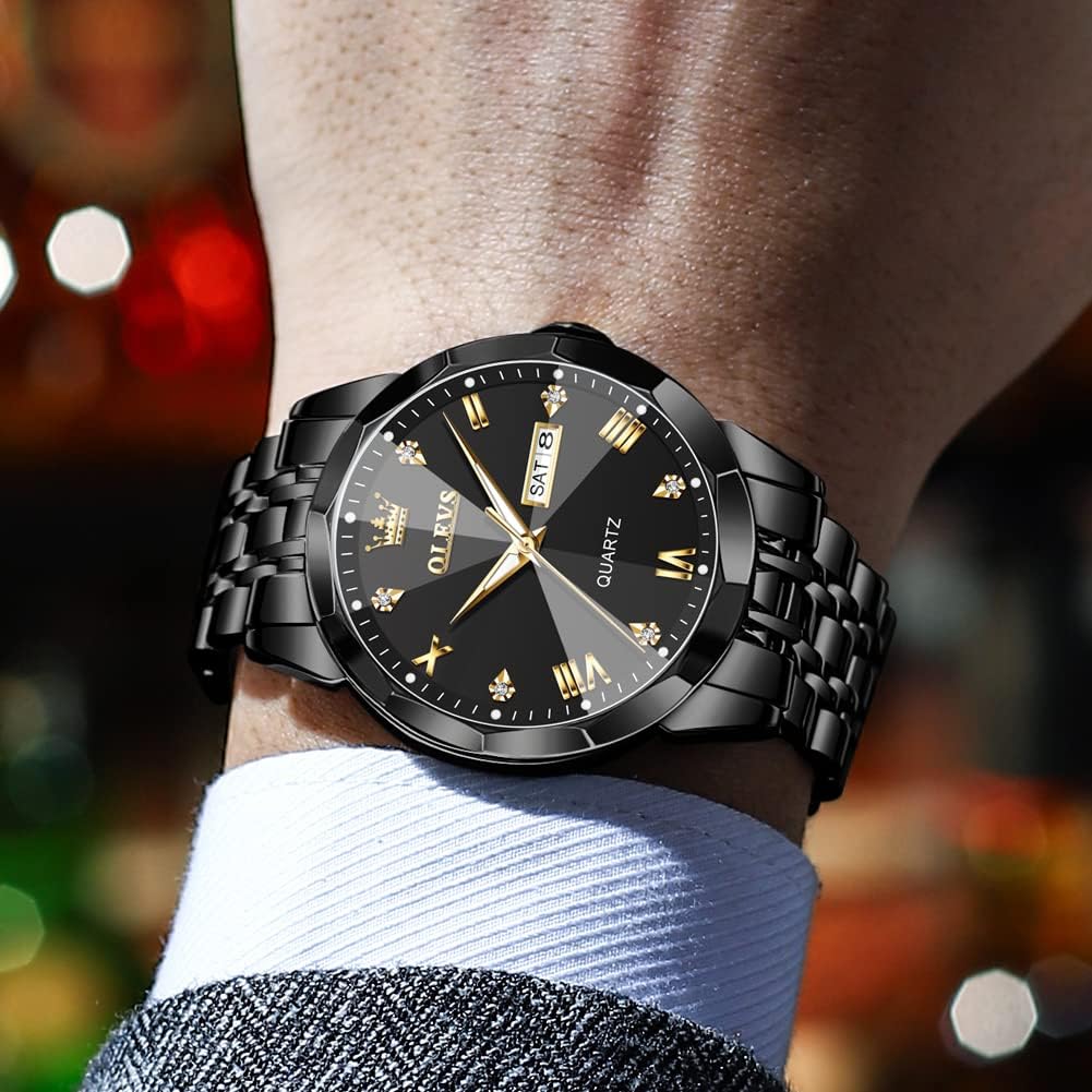 OLEVS Relojes para hombre de lujo de acero inoxidable 30M impermeable