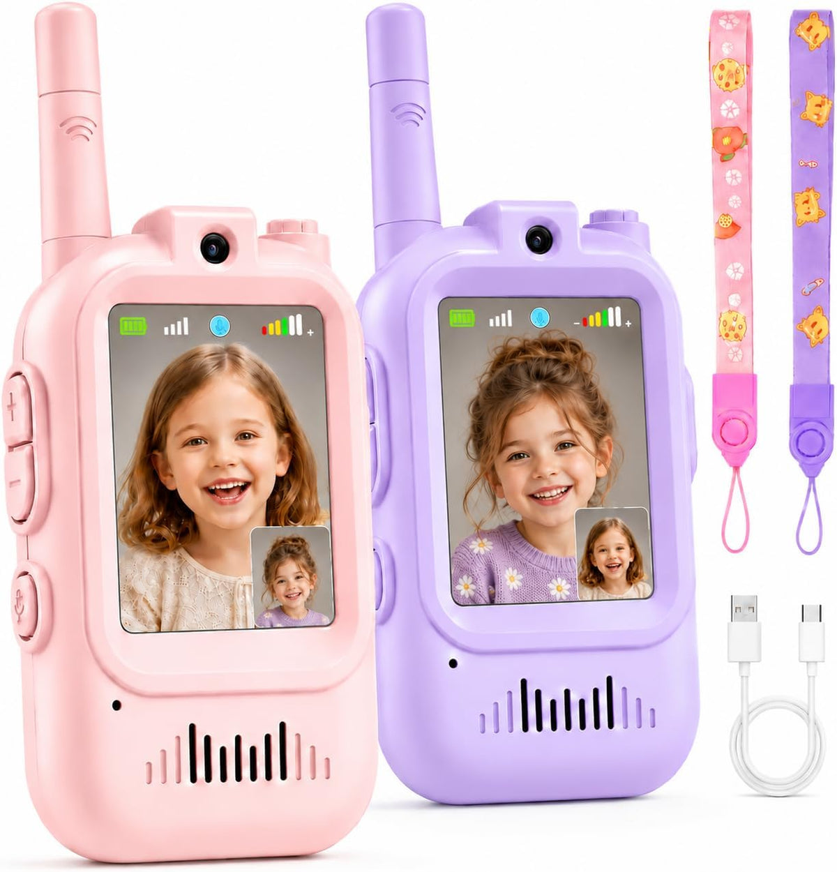 Walkie Talkie para niños con video, rosa-morado