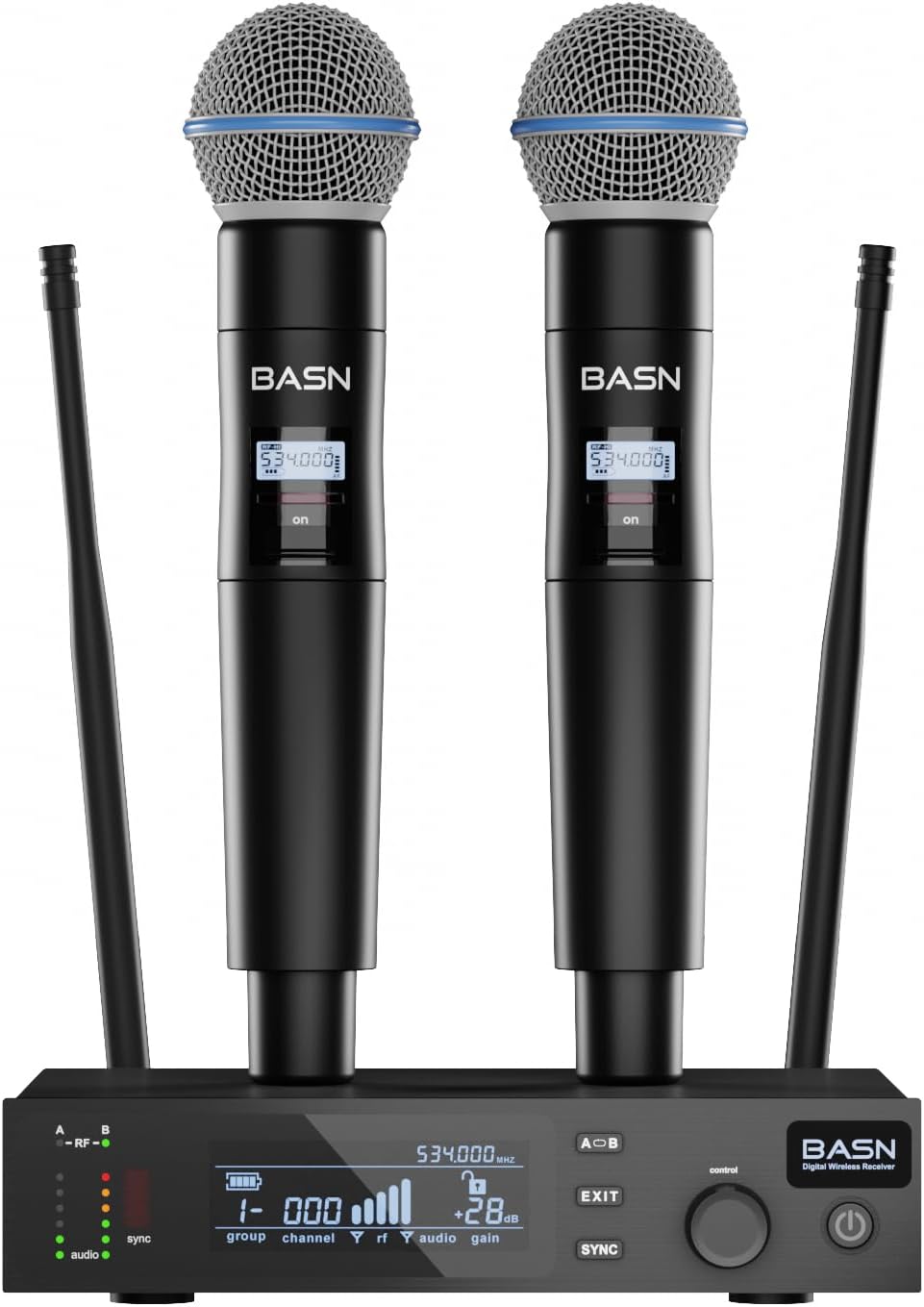 BASN UHF Sistema de micrófono inalámbrico de mano de doble canal (b...