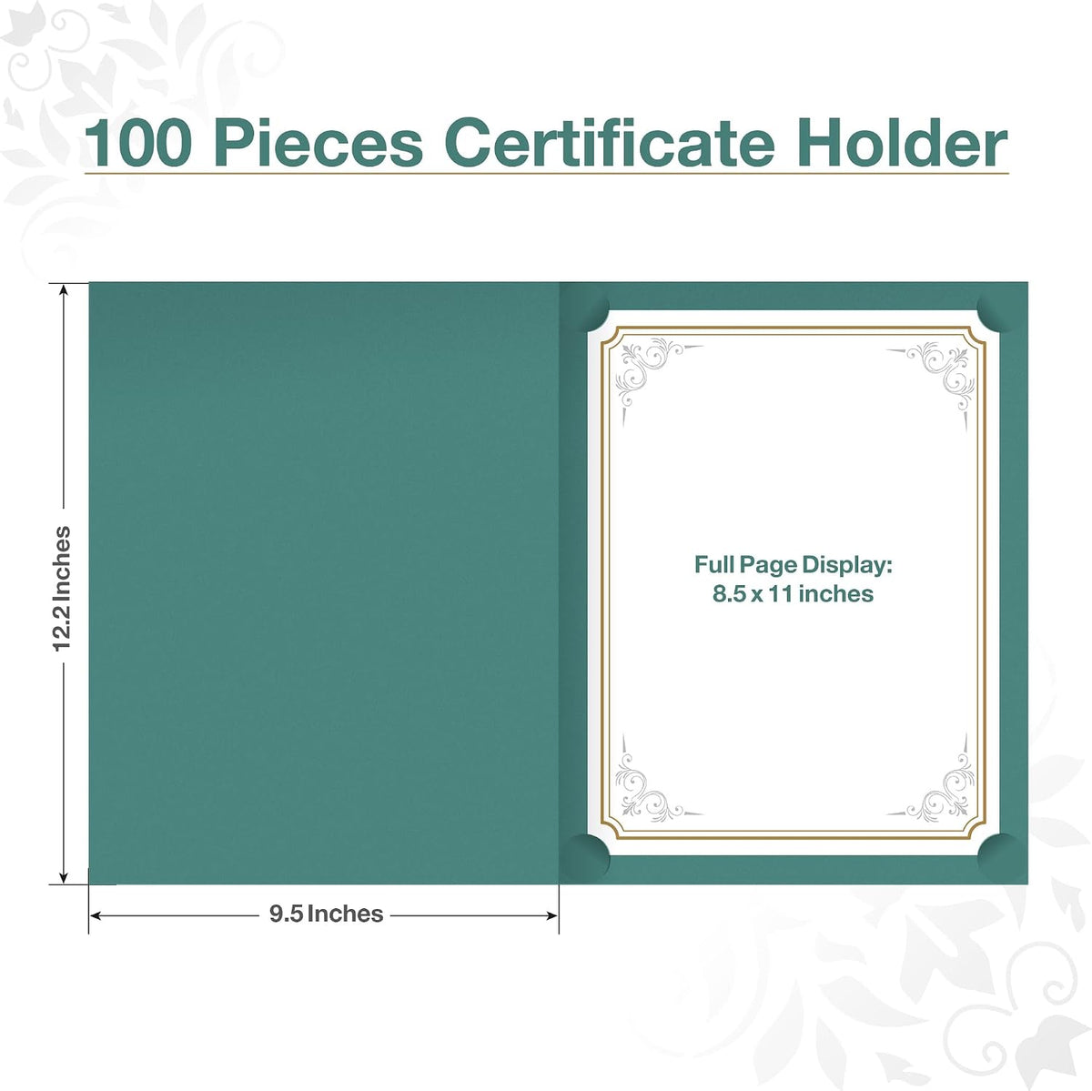 Soportes verdes para certificados de 8.5 x 11 pulgadas, 100 unidades – Se utilizan como carpetas de certificados de premio con borde de lámina dorada para certificados, premios, documentos y
