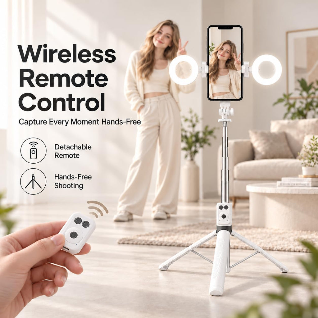 Trípode blanco del teléfono con la luz, 67 en Selfie Stick para el iPhone