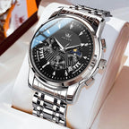OLEVS Relojes para Hombre de Lujo a prueba de agua Lúminosos de lectura fácil Cronógrafo Con Esmalte Dorado Completo / Blanco Dial / Cara Negra Calendario Pulsera Relojes