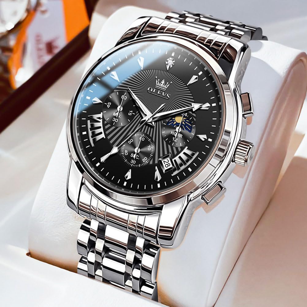 OLEVS Relojes para Hombre de Lujo a prueba de agua Lúminosos de lectura fácil Cronógrafo Con Esmalte Dorado Completo / Blanco Dial / Cara Negra Calendario Pulsera Relojes