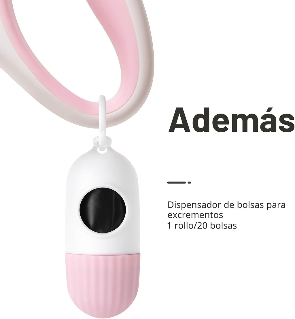 Fida Correa retráctil para perros de razas pequeñas de hasta 26 libras, correa para caminar para mascotas de 16 pies con dispensador y bolsas para excrementos, mango antideslizante, cinta de nailon