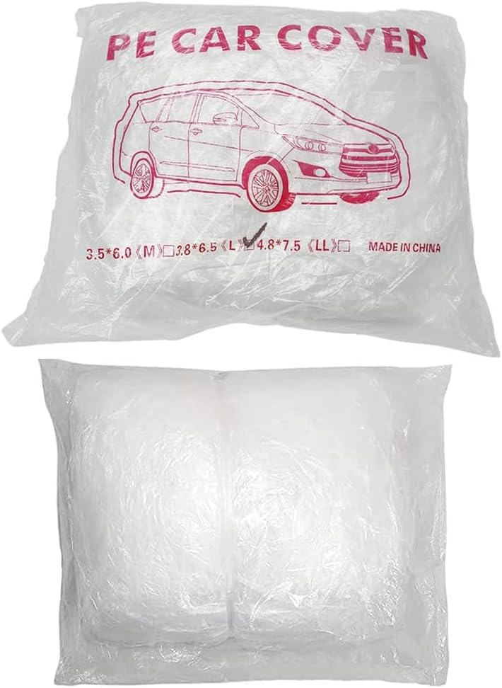 4 paquetes de fundas desechables de plástico transparente para automóvil, cubierta universal de lluvia y polvo para garaje con banda elástica, mediana (12 pies x 22 pies)