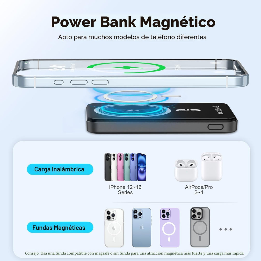 Banco de energía magnético de 5000 mAh, cargador portátil magnético...