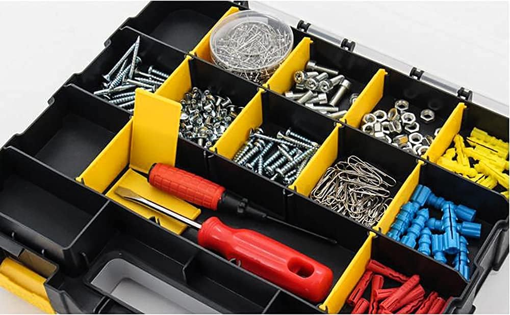 Caja organizadora de herramientas, caja de almacenamiento de piezas pequeñas, 34 compartimentos, organizadores de hardware de doble cara con divisores de plástico extraíbles para tornillos, tuercas
