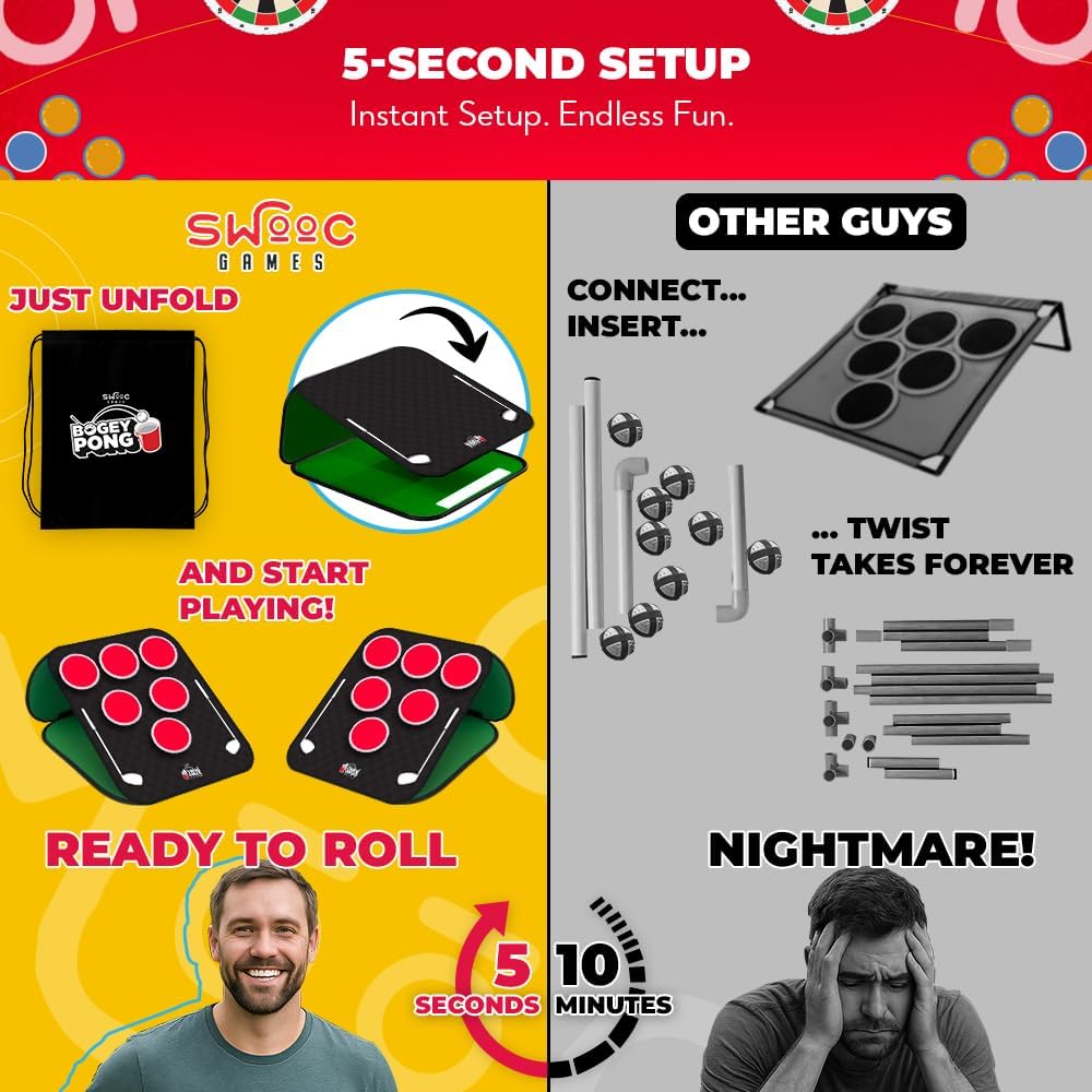 Swooc Games® – Bogey Pong™ | Juego de golf 3 en 1 con dardos y Tic Tac Toe | Retire los discos para jugar al golf Pong | astillado de golf de patio | Juegos de golf en el patio trasero para adultos