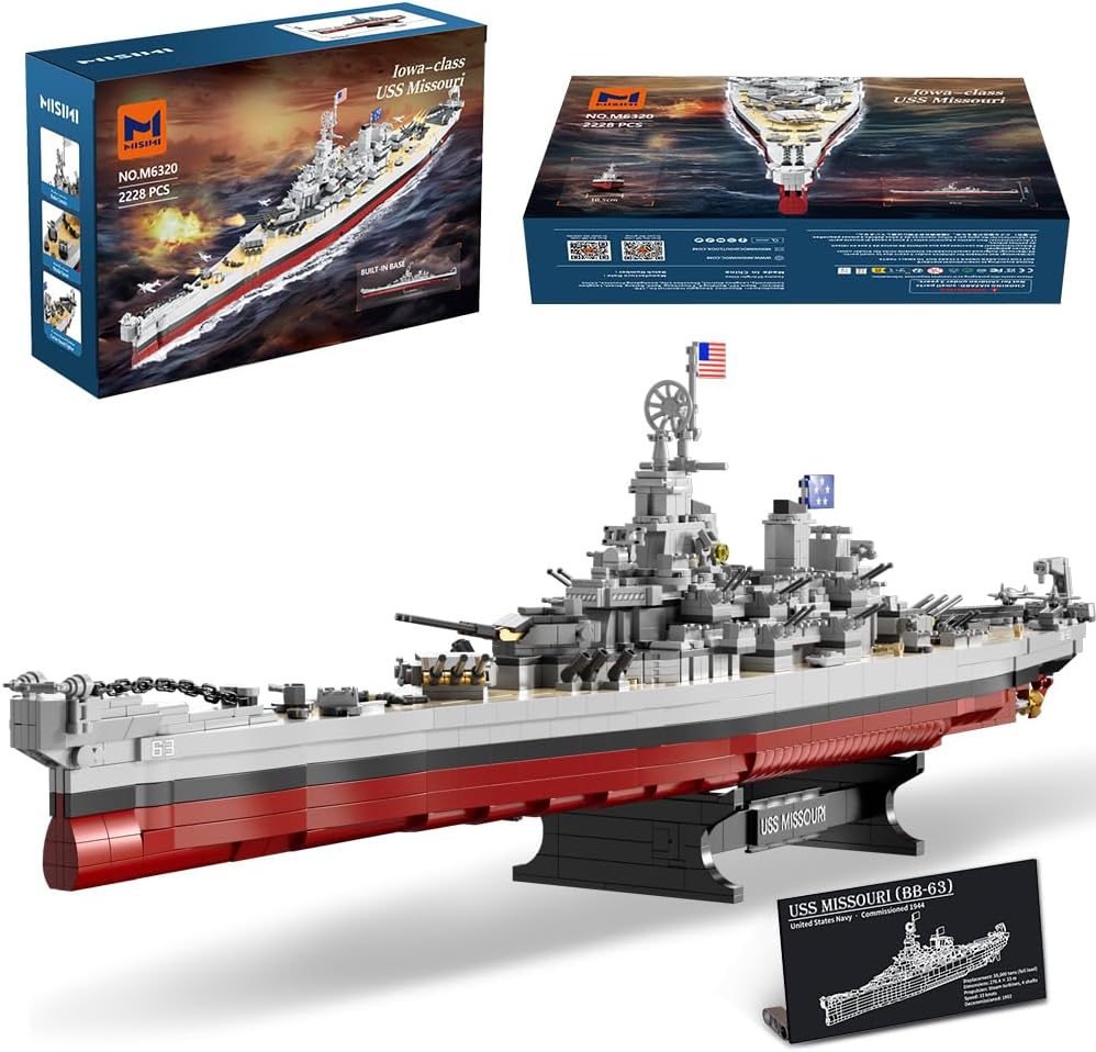 MISINI M6320 - Kit de construcción de acorazado de la Segunda Guerra Mundial, 2228 piezas USS Missouri Battleship, juego de bloques de construcción de barco de regalo de juguete para colección de adultos (buque de guerra clase Iowa)