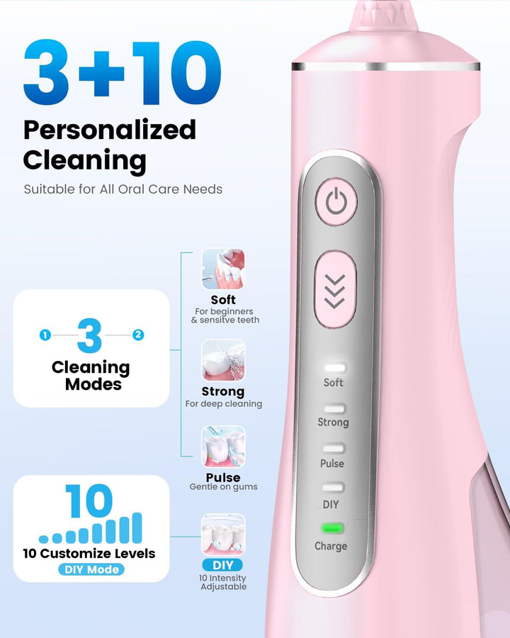 JTF Irrigador bucal portátil para dientes: 3 modos y 10 niveles de...