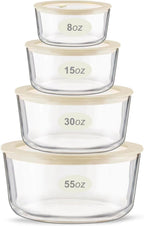 Juego de recipientes de vidrio para alimentos Urban Green con tapa de vidrio, paquete de 4, contenedores para preparar comida con tapa hermética de marco de silicona, a prueba de fugas, 100% libre de