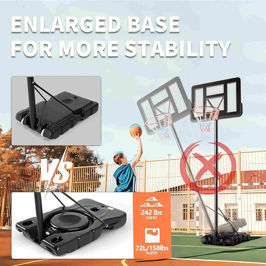 DUMOS Aro de Baloncesto Portátil de Altura Ajustable de 10 Pies para Exteriores para Adultos, Tablero Irrompible de 44 Pulgadas con Aro Absorbente de Impactos, Base Rellenable, 2 Ruedas para Piscina