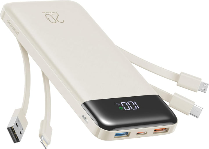 charmast Cargador portátil de 20000 mAh con cables integrados, carg...