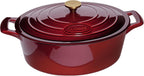 La Cuisine - Olla ovalada de hierro fundido esmaltado para horno holandés con tapa, 5 cuartos de galón, revestimiento interno de esmalte negro mate, mango de tapa de acero inoxidable chapado en oro, apto para horno