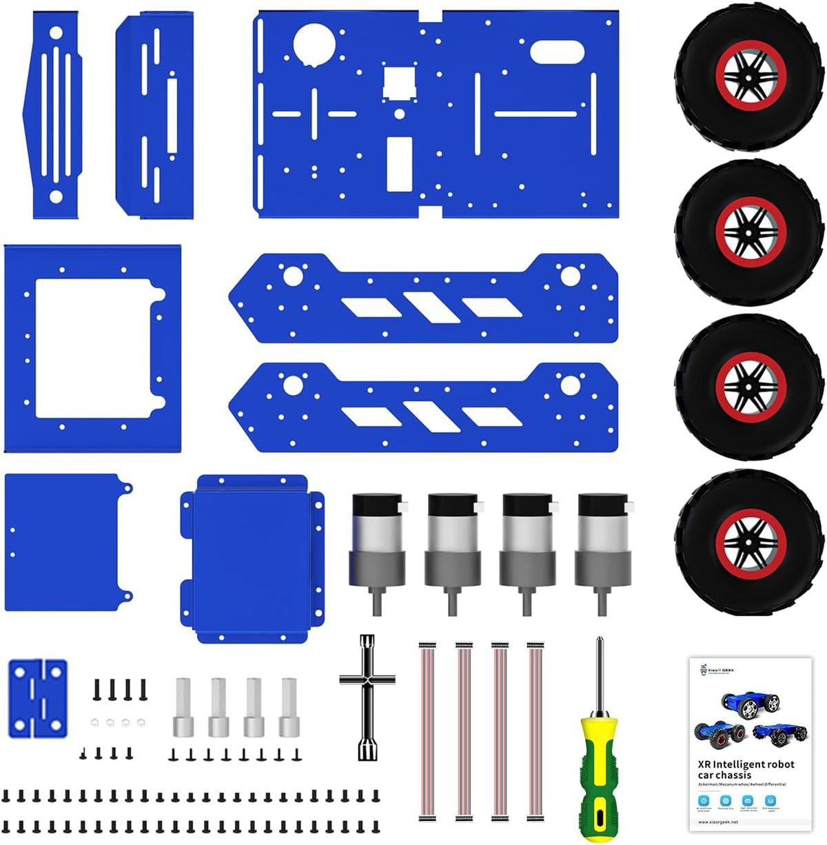 Chasis de robot inteligente 5.118 in Ruedas 4WD chasis coche 4 ruedas motrices robot móvil, marco metálico motor con encoder para Raspberry Pi 5 4B Jetson Nano DIY Competencia Electrónica
