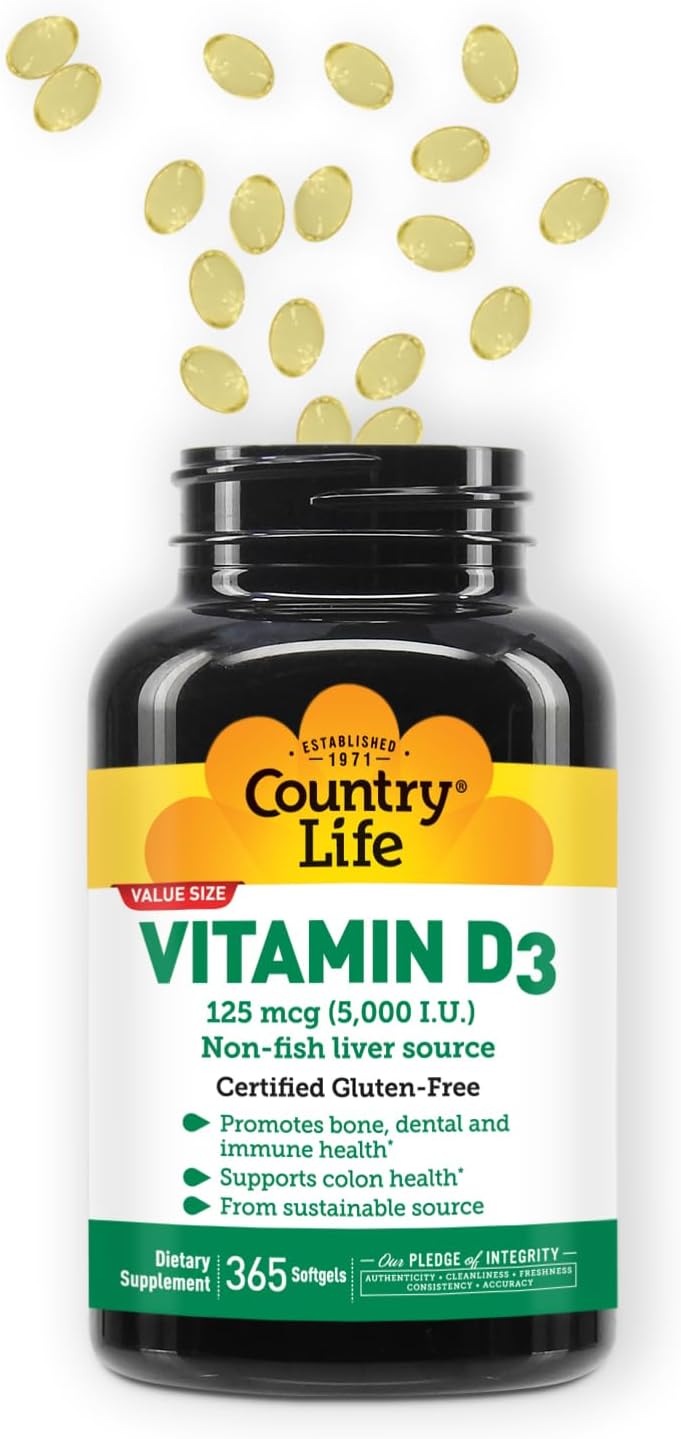Country Life Vitamina D3 5000 UI \u2013 Alta potencia, fuente no pe...