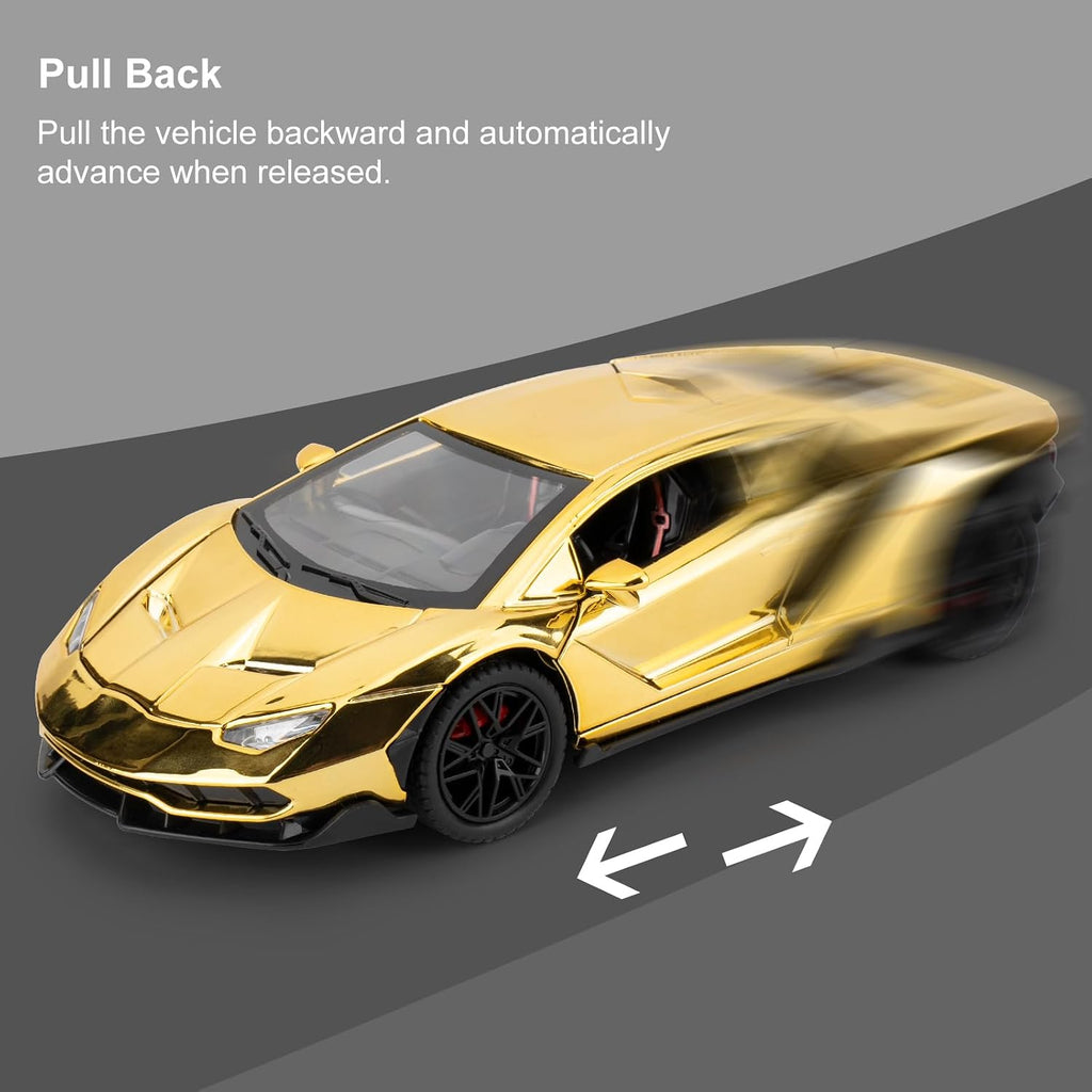 TGRCM-CZ 1/24 Lamborghini 770 Model Car, coche de juguete con sonido y luz con función de retroceso, modelo de aleación coleccionable, regalo para niños dorado