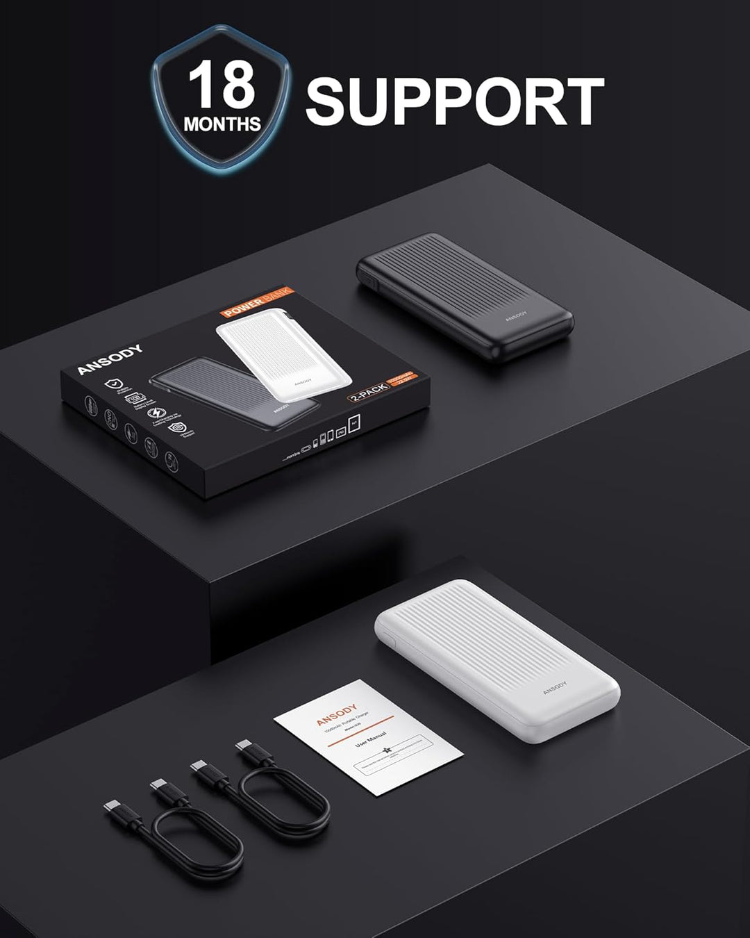 Ansody Paquete de 2 cargadores portátiles, 10000mAh 22.5W compacto...