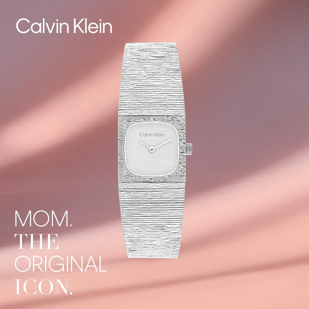 Calvin Klein Reloj Mujer Cuadrado Cuadrado Sutil - Caja Mini Cuadrada, Correa Malla, Esfera Texturizada, Resistente al Agua hasta 30m - Inspirado en Joyería, Reloj Contemporáneo - Regalo para Ella 20mm