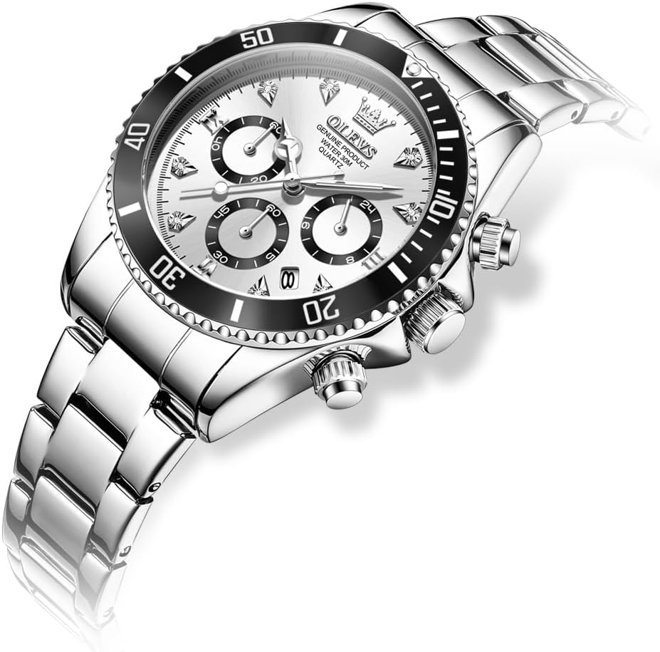 OLEVS Mujer Relojes Analógicos de Diamante de Cuarzo con Correa de Acero Inoxidable y Cronógrafo