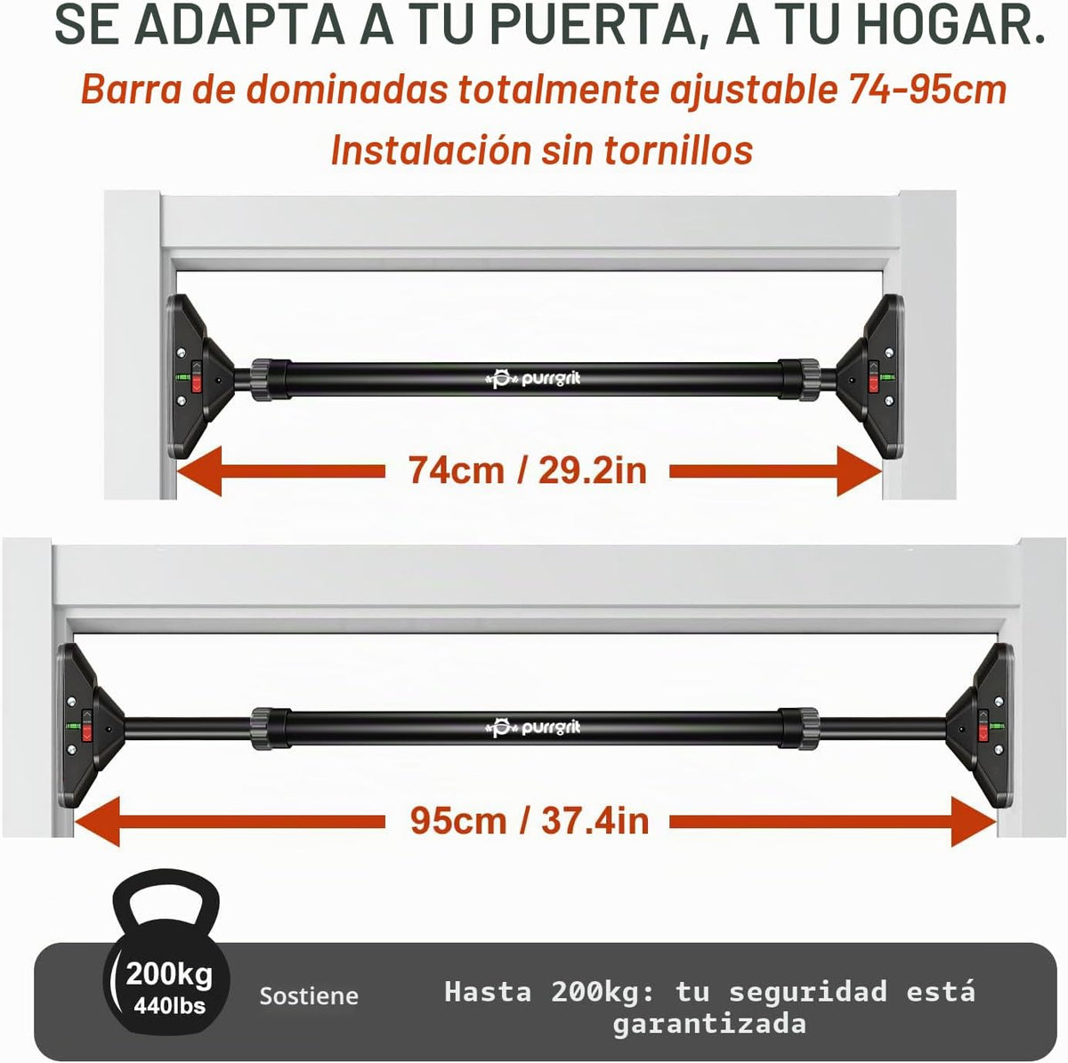 Barra de Tijera para Puerta Ajustable sin Tornillos de 440 lbs
