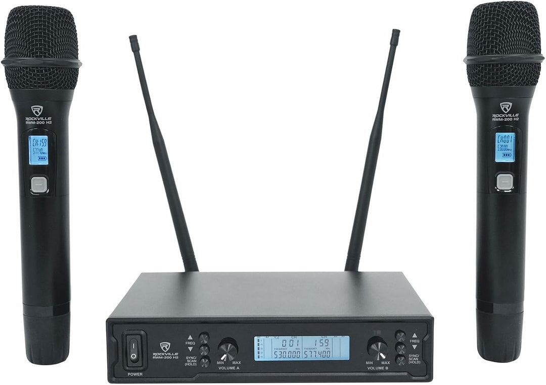 Rockville RWM-200 L2 Dual UHF Beltpack Sistema de micrófono inalámb...