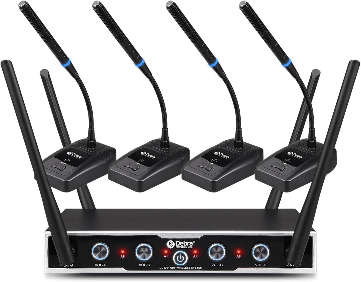 D Debra Sistema de Micrófono Inalámbrico Audio Pro DU4004 UHF 4 * 16 Canales Ajustables, 4 De mano