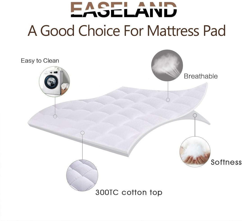 EASELAND Funda de colchón tamaño Queen, protector de colchón acolchado con parte superior de algodón, se estira hasta 8-21 pulgadas, bolsillo profundo, colchoneta refrescante (60x80 pulgadas, blanco)